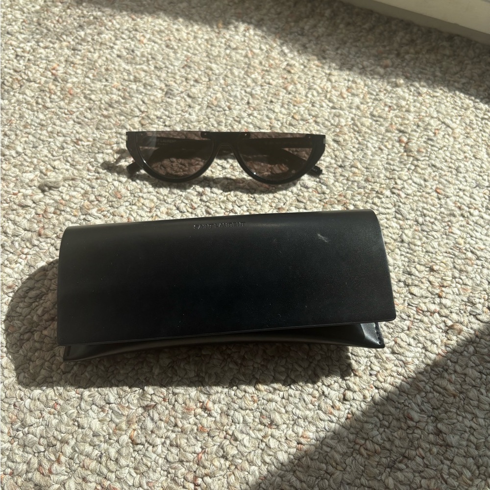 Saint Laurent Black Half-Rim Sunglasses with Case